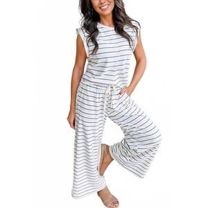 NEW AAPPARELLA casual style striped short sleeve two-piece set in blue
